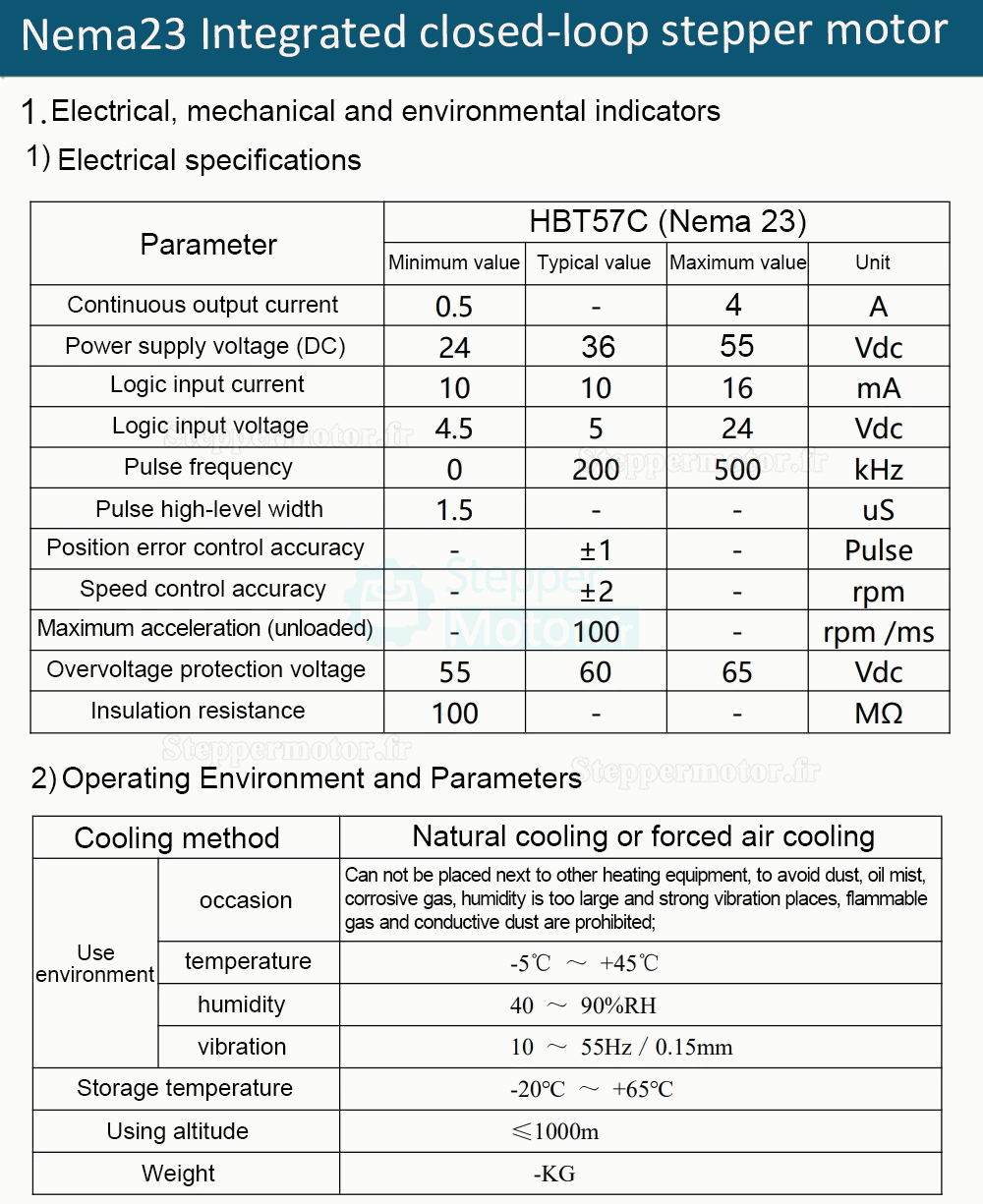 Moteur pas à pas intégré en boucle fermée Nema 23 série HBT57 1,2 Nm/2 Nm/3 Nm avec encodeur de ligne 1000 Moteur pas à pas intégré en boucle fermée Nema 23 série HBT57 1,2 Nm/2 Nm/3 Nm avec encodeur de ligne 1000